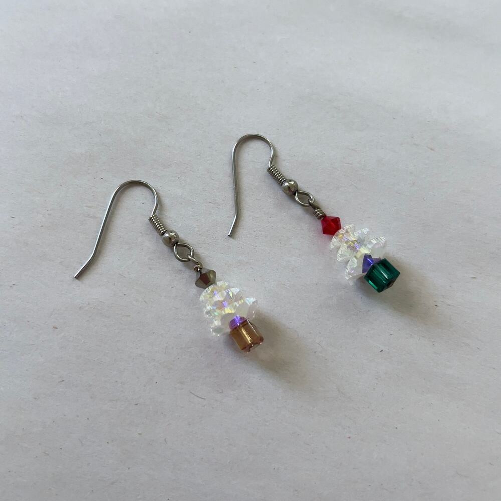 Christmas Tree Earrings Handmade Mismatched Earring Set